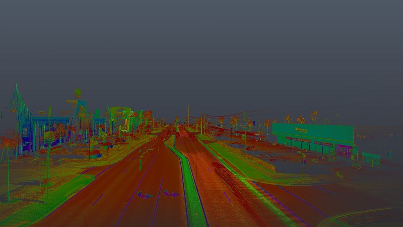 Point cloud of Cocoa Beach A1A in return intensity