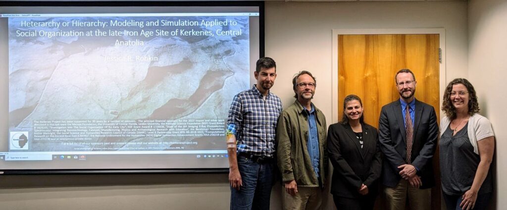 Jessica Robkin (center) is flanked by her dissertation committee (L-R) Dr. Joseph Kider, Dr. John Walker, Dr. Scott Branting, and Dr. Amanda Groff.